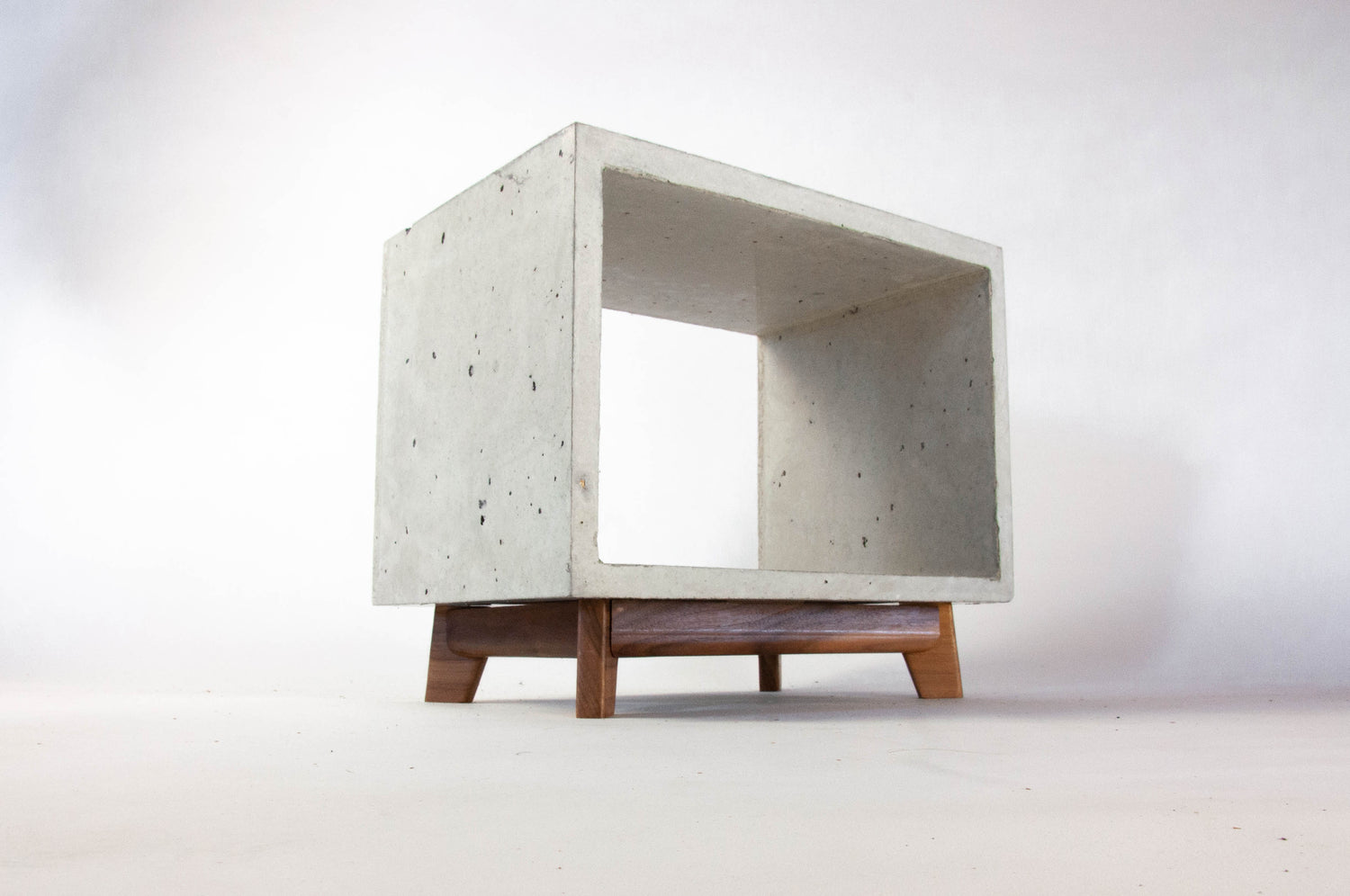 Concrete Cube & Small Wood Legs End Table