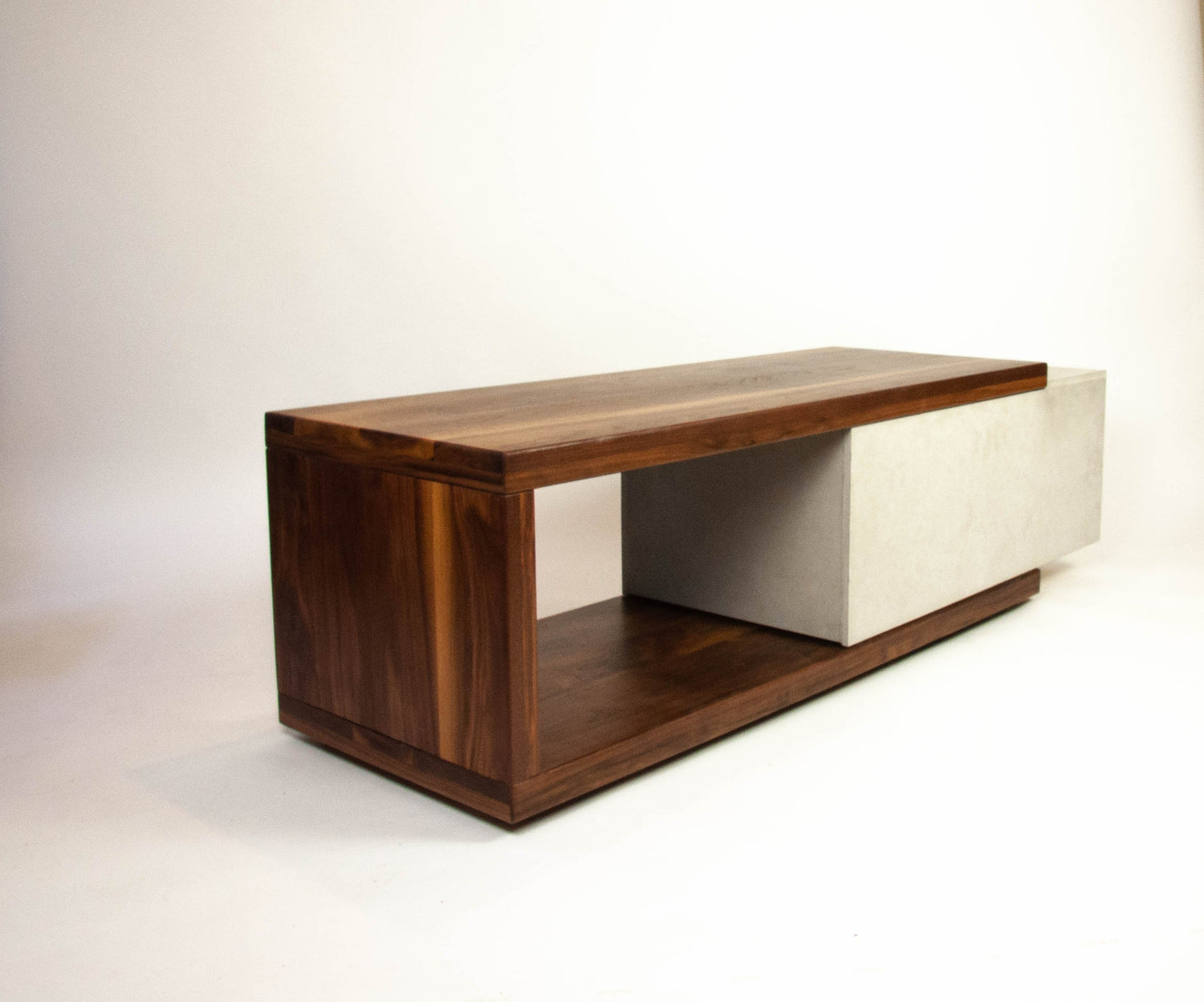 Concrete and Wood Coffee Table or TV Stand with Hidden Drawer