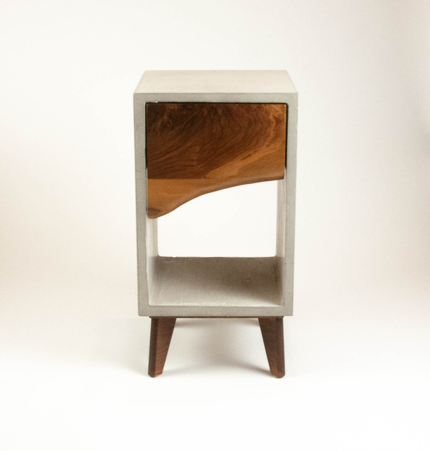 Concrete Box & Live Edge Maple Wood Drawer Nightstand