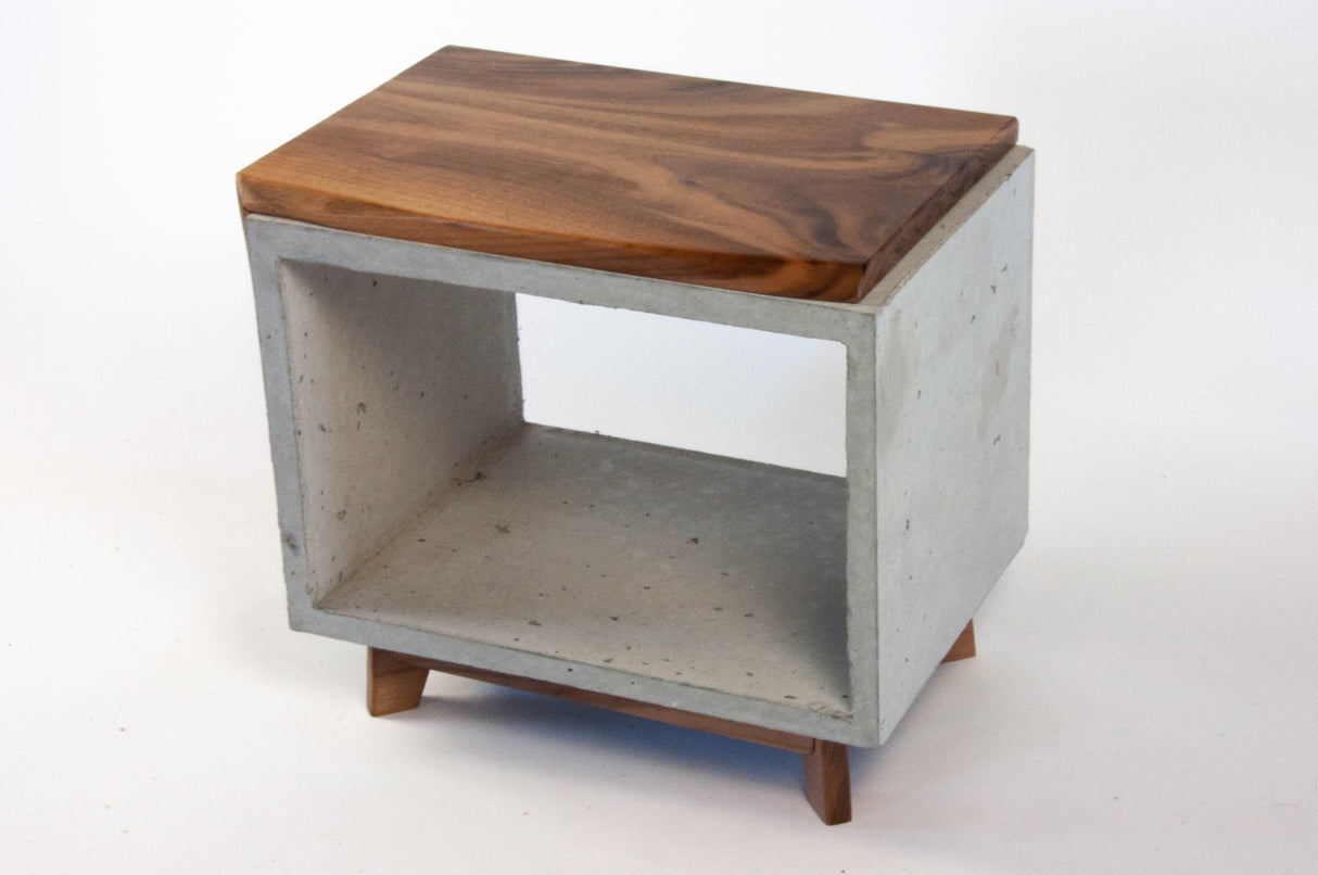  Live Edge Walnut & Concrete End Table with Short Legs