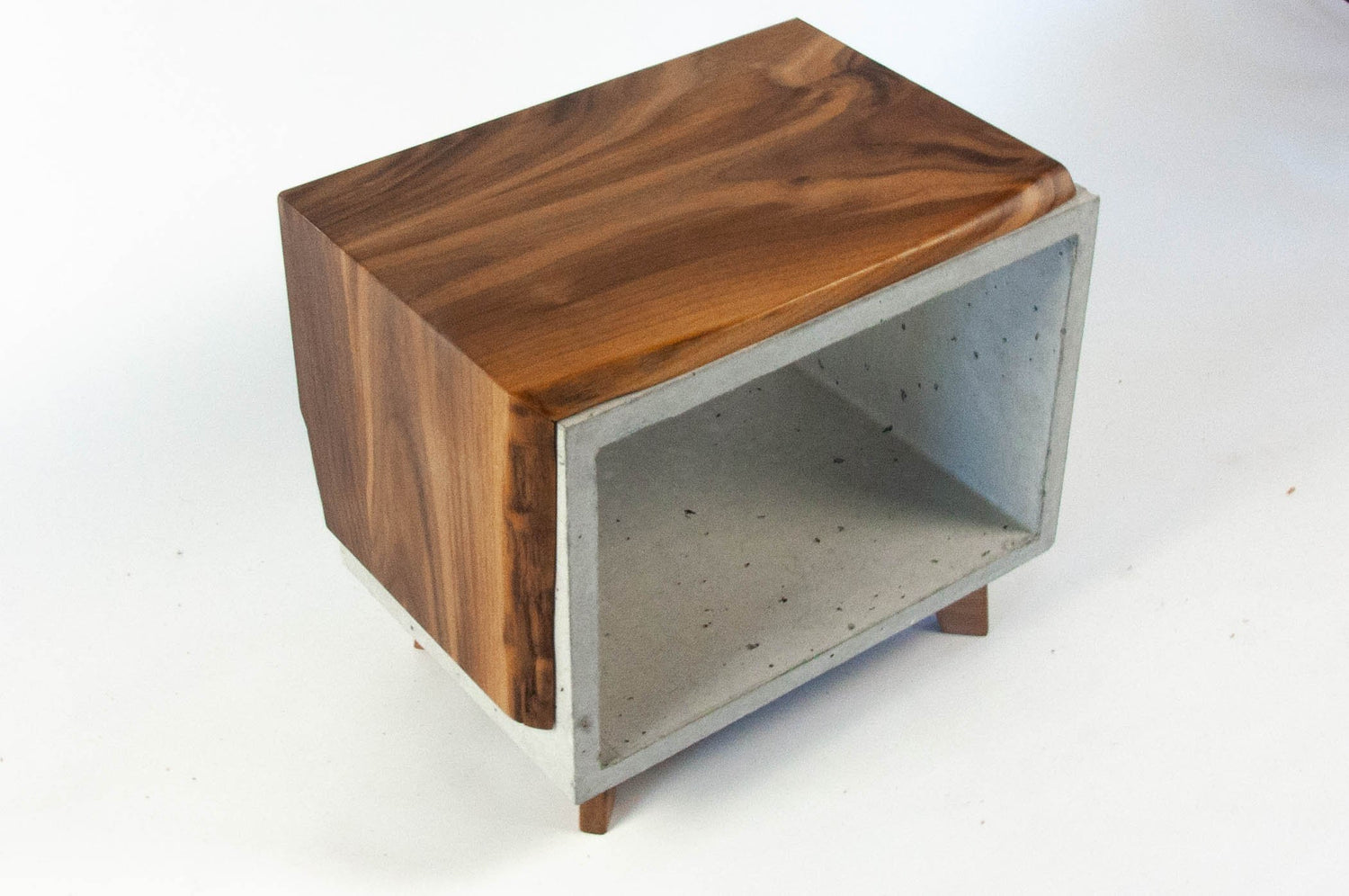  Live Edge Walnut & Concrete End Table with Short Legs